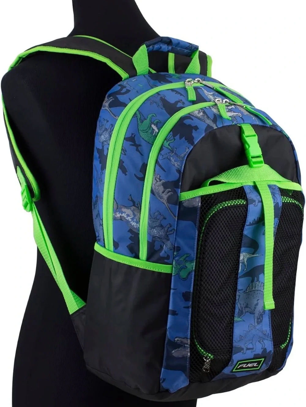 Blue & Neon Green Dino Print kids Backpack